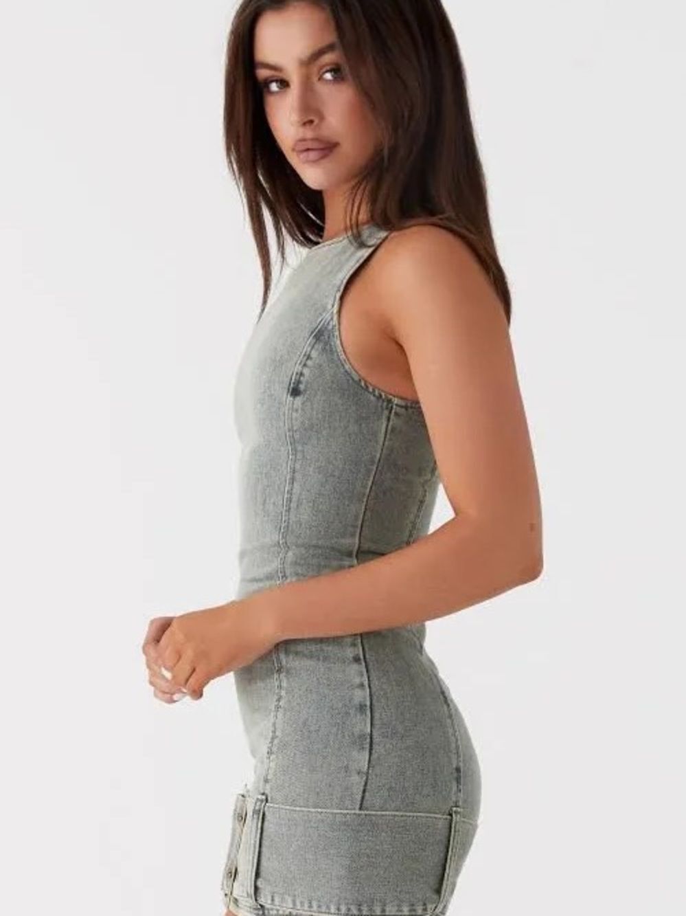 Peppermayo Dark Matter Sleeveless Denim Mini Dress with Front Buckle NWT 8 US - Picture 6 of 10